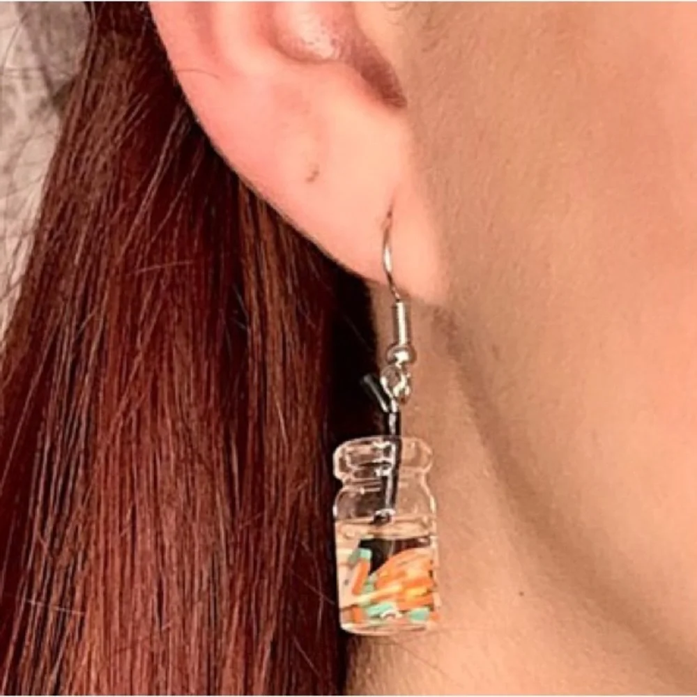 New Handmade Summer Fruity Apple Slice Glass S925 Sterling Silver Earrings